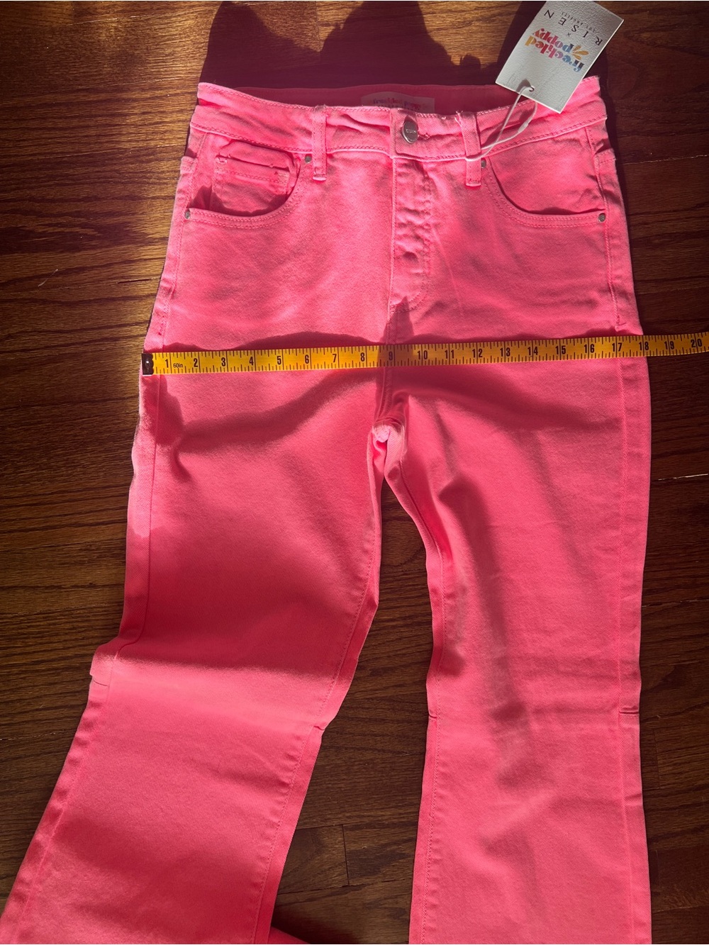 NWT Size 28 | RISEN Jeans | Neon Pink Flare Jeans | Women's High-Rise Boot Cut - Picture 5 of 6